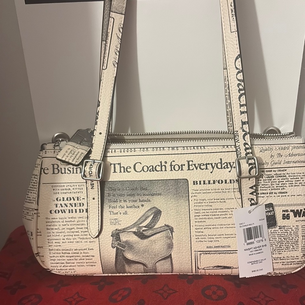 Coach Cream Newspaper-Print Shoulder Bag
